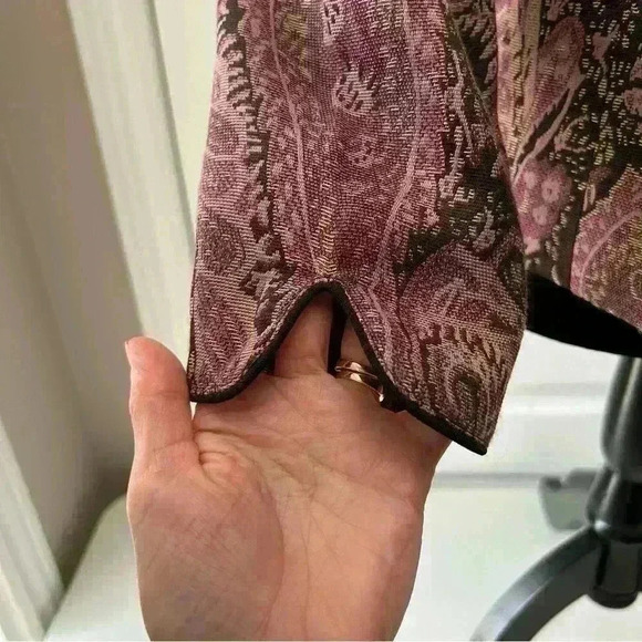 Vintage Tradition Jacquard Blazer Open Front Burgundy Maroon Gold  Size 8 Petite - Picture 13 of 15